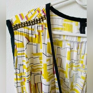 Valija Gitana Geometric Yellow & Black Sleeveless Wrap Dress S